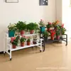 Estante para macetas de balcón, soporte de flores de escalera de múltiples niveles de pie, estante de exhibición de plantas de arte de hierro para sala de estar interior con ruedas