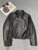 Jaqueta Casaco de Couro de Ovelha Tingido Natural Estilo Celebridade Da Mi Mi Feminina Gola Lapela Solta Couro Genuíno Jaqueta de Motociclista