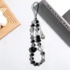Cadena para Teléfono con Lazo de Perla Blanca, Colgante Cuadrado Estilo Minimalista, Accesorios de Cuentas Rayadas en Forma de Corazón, Correa para Teléfono