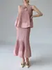 [Personalizado] Top de verano sin mangas plisado Miyake para mujer, chaleco floral tridimensional, falda de cola de pez, conjunto plisado 2026