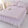 Nuevo Estilo Princesa de Verano Juego de Tres Piezas de Colchoneta Suave de Látex Engrosada Colchoneta de Seda Helada Lavable a Máquina Colchoneta Estilo Falda de Cama