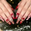 Estilo de venta caliente de comercio exterior 24 piezas arte de uñas copo de nieve navideño hombre de jengibre casa de dulces rayas uñas cuadradas de longitud media ponibles venta al por mayor