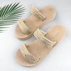 Pantuflas Tejidas de Paja para Mujer Verano Exterior Moda Tejido Cuerda de Cáñamo Chancla Cuña Mujer Antideslizante Playa Simples