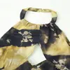Verão Transfronteiriço Novo Estilo Feminino Francês Retrô Estampado Design Vazado Costas Nuas Sexy Vestido de Alça para Férias na Praia