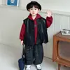 Conjunto de Otoño para Niños 2026 Nuevo Genial Elegante Ropa Infantil Sudadera de Manga Larga Estilo Otoño Chaleco de Cuero para Niños Conjunto de Tres Piezas