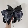 Presilha de Cabelo Retro com Laço de Pérola em Cetim para Rabo de Cavalo Baixo de Mulher, Presilha para a Parte de Trás da Cabeça, Presilha para Meio Preso, Acessório de Cabelo Elegante