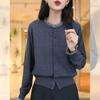 Suéter de Punto de Moda Nueva para Primavera y Otoño que Reduce la Edad para Mujer con Cuello con Volantes, Cárdigan Holgado, Top Corto de Manga Larga de Color Sólido