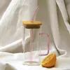 Taza de Vidrio de Borosilicato Cuadrada de Colores con Tapa de Bambú, Taza de Leche y Café Resistente al Calor, Vaso de Vidrio Resistente a Altas Temperaturas