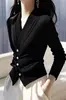 Cardigan de Punto de Lana con Cuello en V, Diseño Nuevo 2026 Otoño/Invierno Ge Jia, Suéter Negro Adelgazante