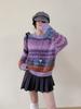 Outono e Inverno 2025 Novo Estilo Roxo Suave Fair Isle Solto Estilo Preguiçoso Tricô Redutor de Idade Top de Tricô para Mulheres