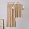 Conjunto de Tricô Moda Casual Solto Color Block Plissado Novo Estilo Transfronteiriço Europeu e Americano 2026 - Camiseta e Calça Wide Leg