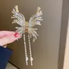 Pinza para el Cabello de Mariposa con Incrustaciones de Diamantes y Borla de Perlas, Pinza de Agarre Elegante de Lujo Ligero de Alta Calidad, Pinza de Tiburón para la Parte Posterior de la Cabeza, Accesorios para el Cabello para Mujeres