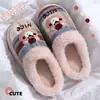 Lindas Pantuflas de Algodón de Osito Pequeño para Mujer Invierno Hogar Suela Gruesa Felpa Plus Terciopelo Cuadros Antideslizantes de Casa Punta Cerrada