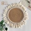 Individual de Mesa Bohemio Transfronterizo de Cuerda de Algodón Color Sólido con Borlas Redondo Aislante del Calor Anti-Escaldaduras Decorativo para Cocina Restaurante Posavasos