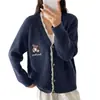 2025 Nuevo Estilo Perezoso Holgado de Punto Estilo Coreano Cárdigan Chaqueta para Mujer Suéter Exterior Bordado Look Adelgazante Top