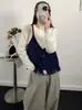 Suéter Camada com Colete Camisola + Conjunto de Duas Peças Tricô Manga Longa Gola Redonda Cor Sólida Novo Design Outono/Inverno 2026 para Mulheres