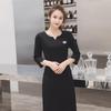Moda directa de fábrica transpirable coreano corte ajustado ajustado cuello en V delgado verano para mujer ropa de negocios vestido negro con cuello corazón