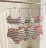 Traje de baño para mujer, bikini dividido, Pure Desire, rayas arcoíris, aguas termales, estilo coreano del sur, traje de baño de pecho pequeño, traje de baño para mujer