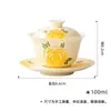 Conjunto de Chá Gaiwan de Cerâmica Amarela Pintada à Mão da Dinastia Tang e Song para Uso Doméstico, Tigela para Servir Chá Estilo Japonês, Gaiwan Anti-Escaldante
