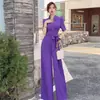 Mono Nuevo de Gama Alta para Mujer de Verano, Elegante y con Estilo, Color Sólido, Cintura Alta, Adelgazante, Cintura con Lazo, Pierna Ancha, Mono Fluido