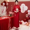 Conjunto de Vestido de Novia Rojo de Alta Gama para Compromiso, Nuevo Atuendo de Boda Estilo Chino, Banquete Posterior a la Boda, Bata de Vestir Pequeña