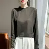 Ropa interior fina de cuello alto medio para mujer, transfronteriza, otoño invierno 2026, nuevo top de punto elegante, camiseta blanca de manga larga