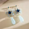 Pendientes Largos de Resina con Flor Incrustada de Diamantes Estilo Vacaciones Europeas y Americanas Pendientes Personalizados de Nicho de Gama Alta Transfronterizos para Mujer