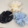 Aro para el pelo de satén de doble capa con encaje plisado estilo ballet para el intestino grueso, bola de gran tamaño, cuerda para el pelo para mujer