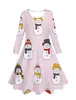 Comércio Exterior Transfronteiriço Europeu e Americano Natal 3D Impressão Digital Desenho Animado Fofo Boneco de Neve Pequeno Vestido Casual de Manga Longa para Meninas