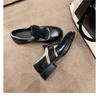 Estilo Influenciador da Internet Outono Nova Moda Sapatos Pequenos de Couro com Solado Grosso para Mulheres, Estilo Britânico Padrão de Couro de Cavalo Lavado Mocassins Uniformes para Mulheres