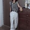 25337 Big Aimei Yiyuan Verano 2025 Nuevo Estilo Francés Retro Top sin Mangas Estampado Pantalones Casuales de Pierna Ancha para Mujer
