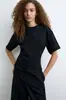 Camiseta de Manga Corta de Algodón Puro, Estilo Europeo y Americano, Diseño Ceñidor de Cintura, Popular de Venta Caliente Transfronteriza para Mujer, Top Holgado Versátil de Verano con Cuello Redondo