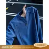 Nueva Camiseta de Color Sólido con Media Botonadura para Hombre Moderna Casual Simple Versátil para el Trabajo Top Holgado de Manga Larga
