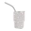 Vaso de acero inoxidable con pajilla de vacío y tapa, mini vaso para licores de 3 oz con incrustaciones de diamantes, taza portátil para coche