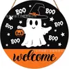 Decoraciones para el Hogar Transfronterizas Artesanía de Madera de Halloween Colgante de Letrero de Puerta de Disco Fantasma Luminoso