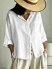 Camisa casual de cuello simple con hombros caídos, transfronteriza europea y americana 2026, camisa de algodón y lino, manga tres cuartos texturizada, corte holgado, ropa para mujer