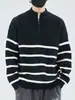 Suéter de Punto a Rayas para Hombre Otoño/Invierno 2026, Nuevo, con Media Cremallera y Cuello Alto, Jersey Holgado de Punto Base, Marca de Moda para Chicos