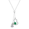 Colar de Prata S925 Zhou Hengfu com Esmeralda Cultivada em Forma de Cabaça para Mulheres, Design Criativo Vazado, Único e Fashion com um Toque de Luxo