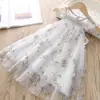 474 Verão Novo Estilo Coreano Vestido de Renda Bordada em Malha para Meninas Bebê Estilo Super Ocidental Saia de Gaze Vestido de Princesa