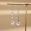 Estilo Lujo Ligero Europeo y Americano Pendientes de Plata con Gota de Agua y Borla de Circonita y Perla Sintética Temperamento Elegante Pendientes de Nicho de Gama Alta para Mujer
