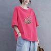 Gordo mm Talla Grande Algodón Cuello Redondo Camiseta de Manga Corta para Madre Verano para Mujer Holgada Casual Moda Estampada Efecto Adelgazante Top