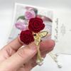 Horquilla con flor de rosa roja flocada para mujer, pequeña horquilla con borla de cereza, accesorio para el cabello para otoño e invierno.