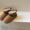 Zapatos de Invierno Retro para Niños de Cuero Genuino Escarchado Botas de Nieve para Niños Zapatos de Algodón Espesos Forrados de Lana para Niñas Botines Cortos Niños