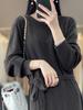 Vestido Suéter de Punto Básico de Talla Grande para Mujer Otoño e Invierno con Cordones y Cuello Redondo de Color Sólido Francés Comercio Exterior Transfronterizo Amazon