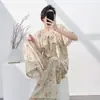 2025 Novo Pijama de Algodão Seda Feminino Verão Fino Manga Curta Roupa de Casa Versão Coreana Novo Estilo Chinês Estilo Nacional Conjunto Estudante
