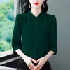 Camisa de Manga Tres Cuartos de Color Sólido de Gama Alta para Mamás, Nueva Moda de Verano y Otoño para Mujer, Blusa Holgada, Top Elegante
