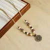 Collar Largo de Cuerda Trenzada con Cuentas de Cerámica Bohemia Coloridas y Estrella de Mar para Mujer, Estilo Étnico Retro