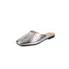 Zapatos Mule Cómodos Calados Transpirables de Estilo Extranjero Verano 2025 Planos Punta Redonda Cuero Genuino Exterior Pantuflas de Mujer