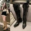 Botas Altas para Mujer Estilo Primavera/Otoño 2026 Botas de Gamuza Color Albaricoque con Punta Fina Tacón Grueso Estilizadoras Arrugadas Apiladas
