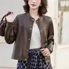 Chaqueta de Cuero Estilo Vintage 2026 de Manga Larga con Cuello Alto Pequeño para Mujer, Chaqueta Corta de Motocicleta para Primavera y Otoño, Moderna y Cómoda